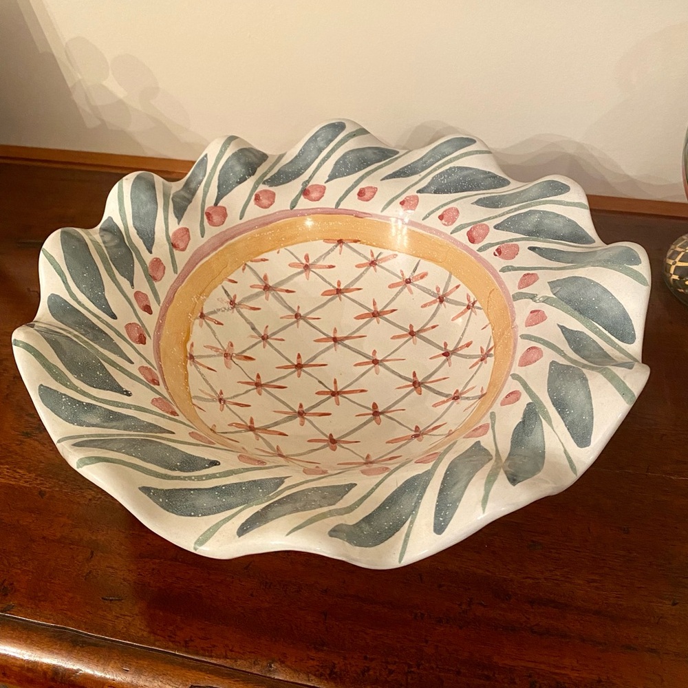 Mackenzie- Childs  fluted serving bowl Brighten Pavillion pattern